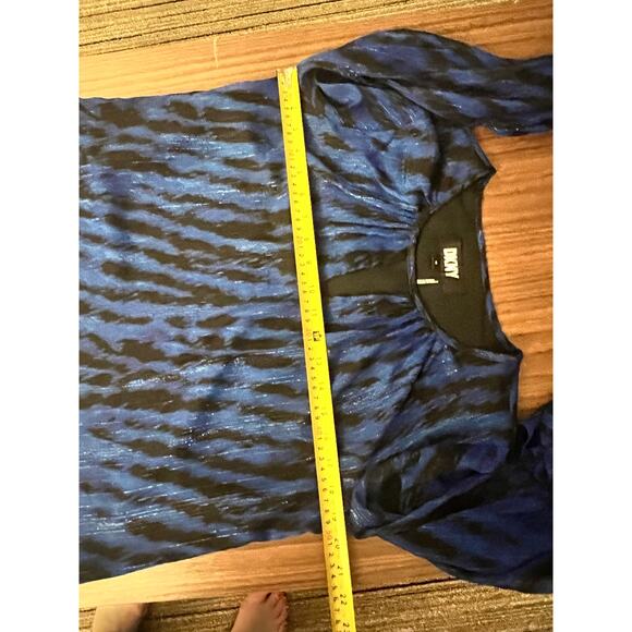 DKNY Blouse XS Blue Black Long Sleeve Sheer Top Ruffle Cuff Women’s Shirt - Picture 9 of 9